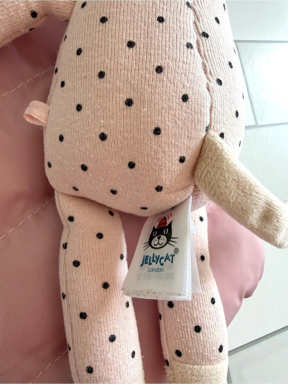 🐱 *Retired* JellyCat Snuggler Cat Pink Polka Dot w/ Sleeping Bag Soft Knit Toy